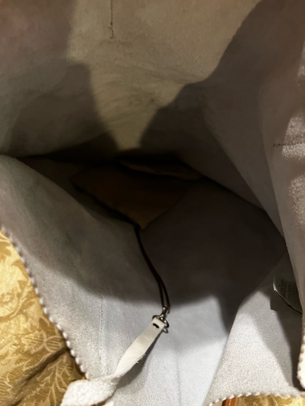 White Tote Bag with Gray Leaf and Brown Straps - Picture 4 of 4